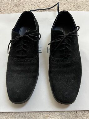 Black Suede Men's Derby Shoes with Brogue Detail